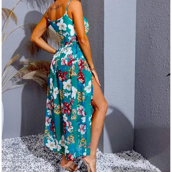 Women Summer Spaghetti Strap Romper Split Maxi Party Casual Dress - Picture 4 of 5